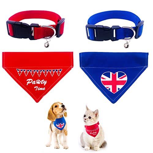 BIPY 2xUnion Jack Hundehalstücher und 2xverstellbares Hundehalsband, UK-Flagge, Festival, Haustierhalstuch, Dreieck, weiche Lätzchen für kleine, benutzerdefiniert, klein von BIPY