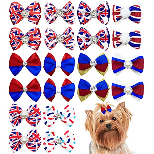 BIPY 20 Stück Union Jack Hundehaarschleifen mit elastischen Gummibändern, UK-Flagge, Festival, Hunde, Kätzchen, Topknot-Aufsatz, Fellpflegezubehör für langes Haar, Schleifen, zufällige Farbauswahl von BIPY