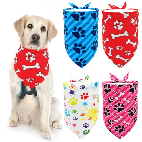 BIPY 4 x große Hundehalstücher mit Pfotenmuster, Dreieckstuch für Welpen, täglich, weiche Lätzchen für große XL-Hunde, waschbar, verstellbar, Haustier-Halstuch, Festival, Party, Kostüm BIPY 4 x große Hundehalstücher mit Pfotenmuster, Dreieckstuch für Welpen, täglich, weiche Lätzchen für große XL-Hunde, waschbar, verstellbar, Haustier-Halstuch, Festival, Party, Kostüm von BIPY