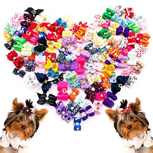 BIPY 50 Stück Hunde-Haarschleifen mit elastischen Gummibändern für kleine, mittelgroße Welpen, Hunde, Katzen, Kätzchen, Puppen, Topknoten, Haarpflege-Zubehör, verschiedene Farben zufällig von BIPY