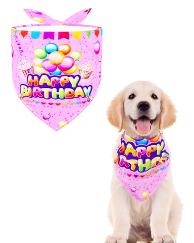 BIPY Banadana-Lätzchen für kleine Hunde, Happy Birthday, Katzenwelpen, Fellpflege-Zubehör für Mädchen und Jungen, mittelgroß, für Geburtstagsparty, Halstuch (Rosa) von BIPY