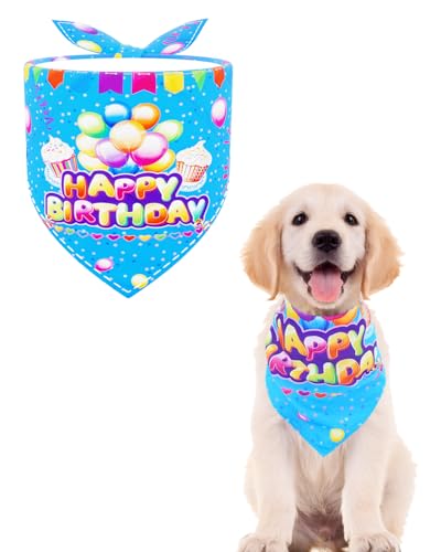 BIPY Banadana-Lätzchen für kleine Hunde, Happy Birthday, Katzenwelpen, Fellpflege-Zubehör für Mädchen und Jungen, mittelgroße Haustiere, Geburtstagsparty, Halstuch (blau) von BIPY