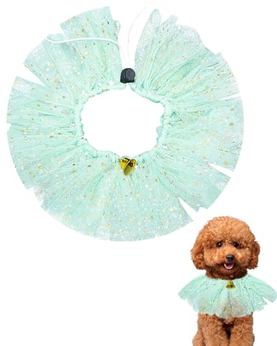 BIPY Grünes Hunde-Tutu-Halsband mit Glockenhals, Zubehör für kleine Hunde, Katzen, verstellbare Halskette mit Pailletten, Party, Urlaub, Kordelzug, Haustierkostüm BIPY Grünes Hunde-Tutu-Halsband mit Glockenhals, Zubehör für kleine Hunde, Katzen, verstellbare Halskette mit Pailletten, Party, Urlaub, Kordelzug, Haustierkostüm von BIPY