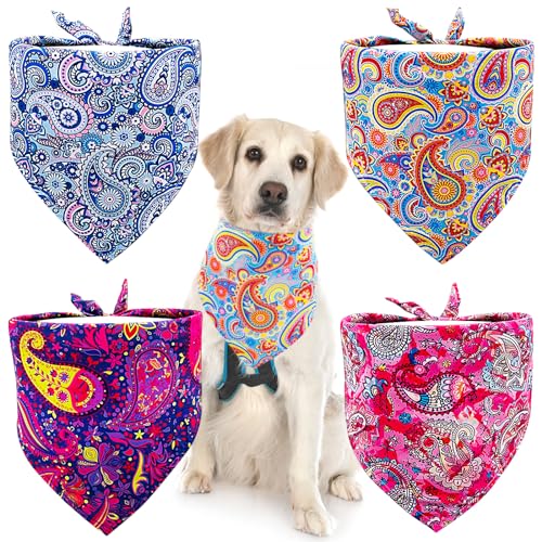 BIPY Halstücher für große Hunde, Paisley-Muster, Dreieckstuch für große Hunde, Katzen, weiche Lätzchen, waschbar, Haustier-Halstuch, Hundepflege-Zubehör, Kostüm, 4 Stück von BIPY