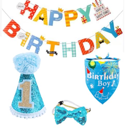 BIPY Hunde-Bandana-Set zum 1. Geburtstag, für Jungen, kleine, mittelgroße Hunde, Katzen, weiche Lätzchen, Party-Pflegezubehör, Feier, Geburtstag, Bandana, zufällige Farbauswahl, Blau BIPY Hunde-Bandana-Set zum 1. Geburtstag, für Jungen, kleine, mittelgroße Hunde, Katzen, weiche Lätzchen, Party-Pflegezubehör, Feier, Geburtstag, Bandana, zufällige Farbauswahl, Blau von BIPY