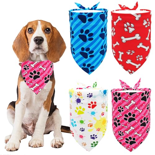 BIPY Hundehalstücher für mittelgroße Hunde, Pfotenmuster, Dreieckstuch für Welpen, täglich, weich, waschbar, verstellbar, Haustier-Halstuch, Festival, Party, Kostüm, 4 Stück BIPY Hundehalstücher für mittelgroße Hunde, Pfotenmuster, Dreieckstuch für Welpen, täglich, weich, waschbar, verstellbar, Haustier-Halstuch, Festival, Party, Kostüm, 4 Stück von BIPY