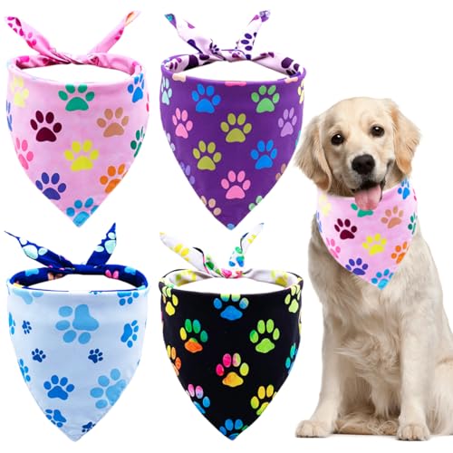 BIPY Hundehalstücher mit Pfotenmuster, Dreieckstuch für Welpen, für den täglichen Gebrauch, weiche Lätzchen für mittelgroße und große Hunde, Katzen, Kaninchen, Schweine, verstellbar, 4 Stück BIPY Hundehalstücher mit Pfotenmuster, Dreieckstuch für Welpen, für den täglichen Gebrauch, weiche Lätzchen für mittelgroße und große Hunde, Katzen, Kaninchen, Schweine, verstellbar, 4 Stück von BIPY