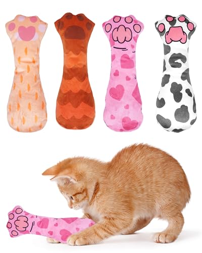 BIPY Katzenminze-Spielzeug für Katzen, quietschend, interaktives Kauspielzeug, weiches Plüsch, Katzenpfoten-Spielzeug für Kätzchen, Kauen, Krallen, Zahnreinigung, 4 Stück BIPY Katzenminze-Spielzeug für Katzen, quietschend, interaktives Kauspielzeug, weiches Plüsch, Katzenpfoten-Spielzeug für Kätzchen, Kauen, Krallen, Zahnreinigung, 4 Stück von BIPY