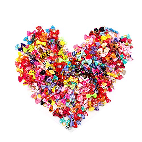 BIPY Kleine Hundehaarschleifen mit elastischen Gummibändern, für Hunde und Katzen, 100 Stück von BIPY