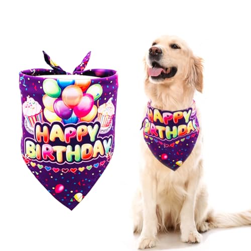 BIPY Lila Hund Geburtstag Banadana Happy Birthday Lätzchen Katze Hund Fellpflege Zubehör für Mädchen Jungen Kleine Mittlere Welpen Kätzchen Haustier Party Geburtstag Halstuch Dekoration von BIPY