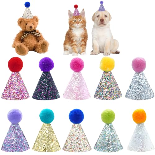 BIPY Mini-Partyhüte für kleine Hunde, für Welpen, Katzen, verstellbares Kopfband, Kätzchen, Urlaubshüte mit Pailletten, Haustierpflege, Kostüm-Zubehör, 10 Stück BIPY Mini-Partyhüte für kleine Hunde, für Welpen, Katzen, verstellbares Kopfband, Kätzchen, Urlaubshüte mit Pailletten, Haustierpflege, Kostüm-Zubehör, 10 Stück von BIPY