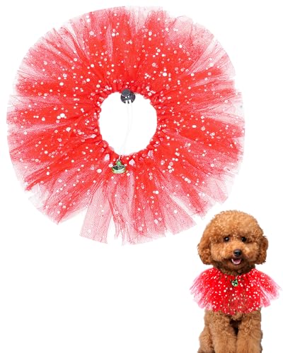 BIPY Rotes Hunde-Tutu-Halsband mit Glockenhals, Zubehör für kleine Hunde, Katzen, verstellbare Halskette mit Pailletten, Party, Urlaub, Kordelzug, Haustierkostüm BIPY Rotes Hunde-Tutu-Halsband mit Glockenhals, Zubehör für kleine Hunde, Katzen, verstellbare Halskette mit Pailletten, Party, Urlaub, Kordelzug, Haustierkostüm von BIPY