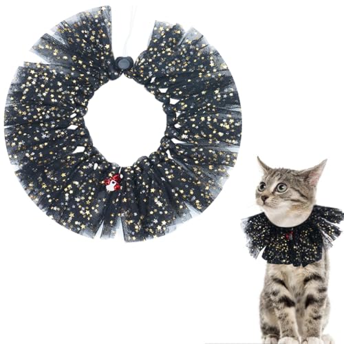 BIPY Schwarzes Hunde-Tutu-Halsband mit Glockenhals, Zubehör für kleine Hunde, Katzen, verstellbare Halskette mit Pailletten, Party, Urlaub, Kordelzug, Haustierkostüm BIPY Schwarzes Hunde-Tutu-Halsband mit Glockenhals, Zubehör für kleine Hunde, Katzen, verstellbare Halskette mit Pailletten, Party, Urlaub, Kordelzug, Haustierkostüm von BIPY