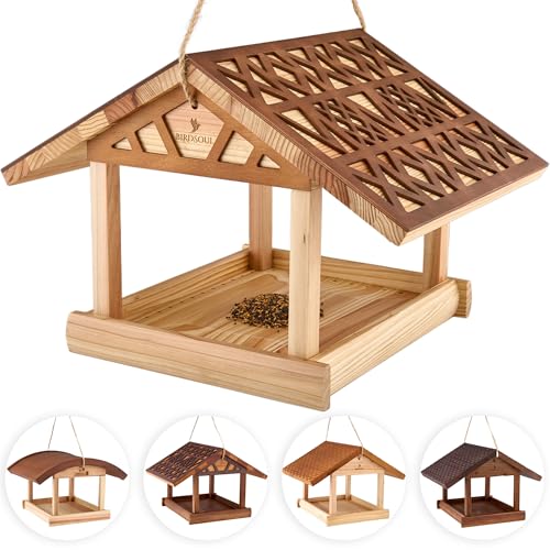 BIRDSOUL Vogelhaus zum Aufhängen [Wasserabweisend] Vogelfutterhaus Wetterfest | Vogelhaus Balkon | XXL | 2 Farben + 3 Designs von BIRDSOUL