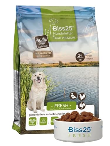 Biss 25 Fresh Halbfeuchtes Premium Hundefutter (3 x 4kg) - Natürlich & Hypoallergen I Optimale Verdauung I 66% frisch Fleisch I Praktisch für Unterwegs I Ideal für alle Rassen I Fellpflege von BISS 25