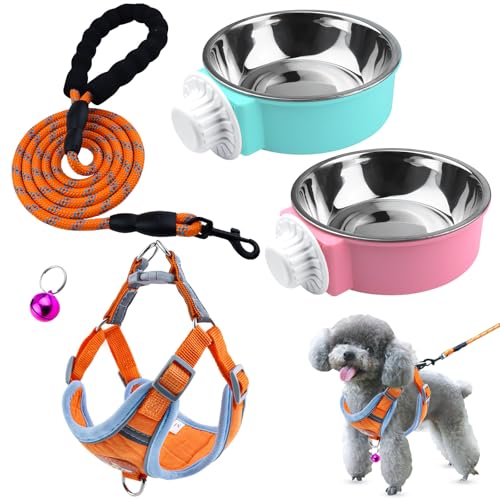 BITEFU 5 Stück futternapf Hund Satz,Aufgehängter Wassernapfhund,Enthält Hundegeschirr kleine Hunde,Hundeleine orange,Kleine Glocke,Sehr gut geeignet für kleine und mittelgroße Hunde wie Pudel. von BITEFU