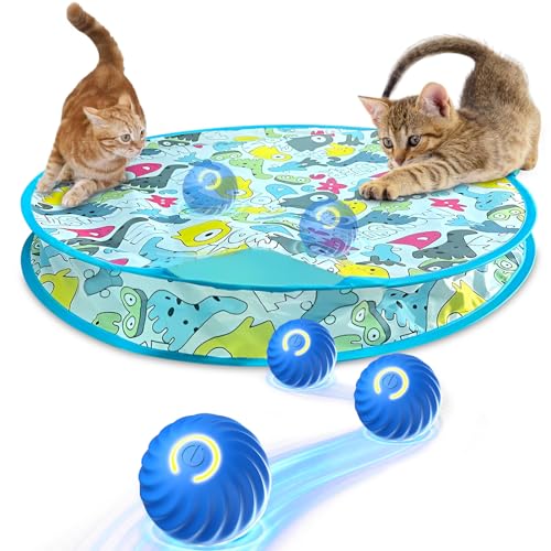 BITOYO Katzenspielzeugball Interaktiver, Automatisches Katzenballspielzeugset mit interaktivem Rollballspiel für Hauskatzen Innenbereich, schnell rollendes automatisches Katzenspielzeug von BITOYO