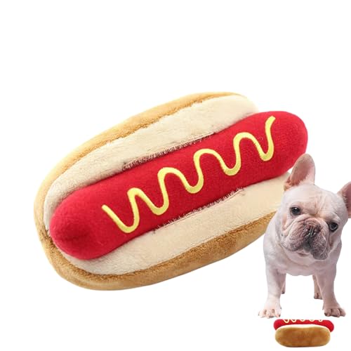 BITTU Plüsch-Hotdog-Spielzeug, Haustier-Plüschspielzeug mit Sound,Plüsch-Kauspielzeug, interaktives Hot-Dog-Spielzeug für Hunde - Kauspielzeug zum Zahnen in leuchtenden Farben für Hunde, Katzen von BITTU