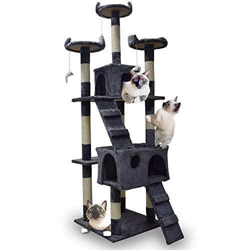 XL Katzen Kratzbaum Katzenbaum Katzenhaus Katzenturm Sisal Kratzsäule 170cm (Dunkelgrau) von BITUXX