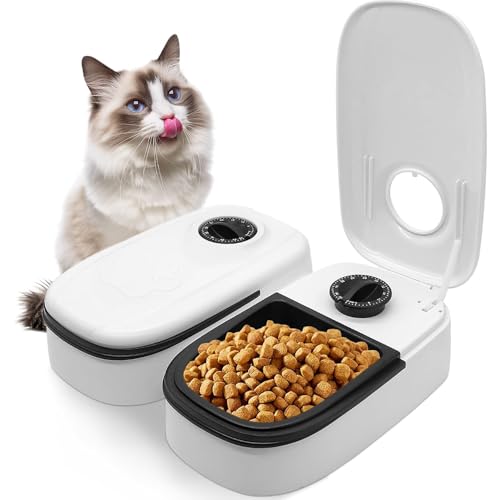 BIZOI Futterautomat für Katzen, Automatischer Futterspender, rutschfeste Nassfutterautomat, für Katzen, kleine Hunde, Nass, Trockenfutter, Campen, Picknick Machen, Reisen, Heim(Schwarz) von BIZOI