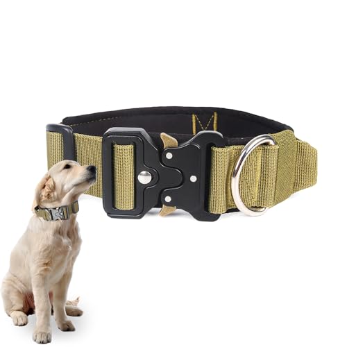 BJEBWAL Polizei Hundehalsband Polizei – Taktisches Hundehalsband mit Griff, 1000D Nylon, Metall-D-Ring für Diensthunde (Kaki, XL) von BJEBWAL