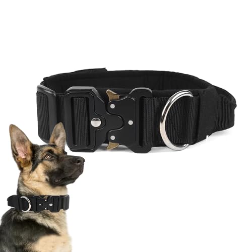 BJEBWAL Polizei Hundehalsband Polizei – Taktisches Hundehalsband mit Griff, 1000D Nylon, Metall-D-Ring für Diensthunde (Schwarz, XL) von BJEBWAL
