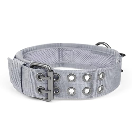 BJEBWAL Polizei Hundehalsband & Polizeihund Halsband – Taktisches Halsband für Diensthunde, Verstärktes Nylon mit Metall-D-Ring, Reflektierende Nähte, Komfortables Polster (Silbergrau, M) von BJEBWAL