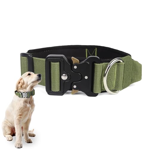 BJEBWAL Polizei Hundehalsband Polizei – Taktisches Hundehalsband mit Griff, 1000D Nylon, Metall-D-Ring für Diensthunde (Armee Grün, XL) von BJEBWAL