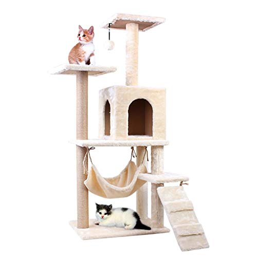 Klettergerüst für Katzen Multi-Level-Kratzbaum Aktivitätskratzbäume - Katzenturm mit Sisal Kratz Perches Häuser Hammock Climbing Ladder Cat Tower Eigentumswohnungen (Color : Beige) von BJQZX