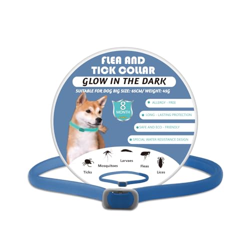 Zeckenhalsband für Hunde Leuchtendes Präventionshalsband gegen Parasiten auf Jede Größe verstellbar 2 STK Einstellbares Floh und Zeckenschutz mit bis zu 8-Monatigen Schutz (Blue) von BKEPDY
