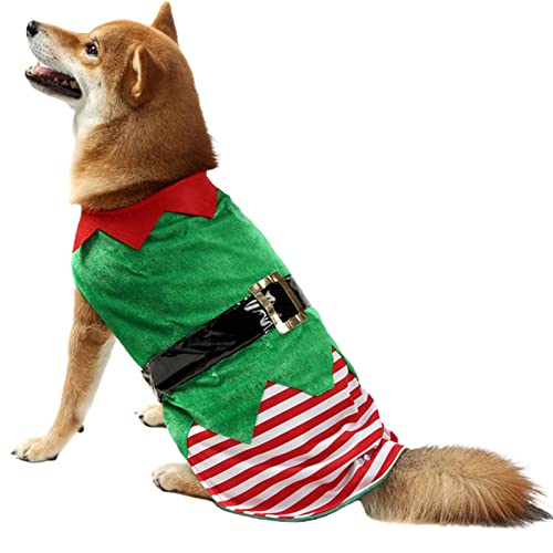 Weihnachts-Elfen-Kostüm für Hunde, für den Winter, für kleine und mittelgroße Hunde, rot grün weiß, 36 von BKPAPTXY