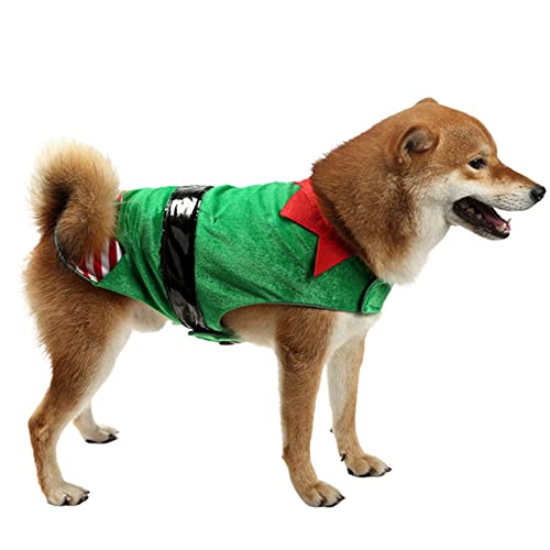 Weihnachts-Weihnachts-Elfenkostüm für Hunde, weiche Baumwolle, für Welpen, kleine und mittelgroße Hunde, Mehrfarbig, 36 von BKPAPTXY