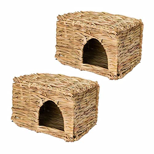 BLASHRD 2X Natur Rasen Spielzeug, Hand Gewebtes Kaninchen Meer Schweinchin Chillas Frettchen, Das Gras Haus Faltet von BLASHRD