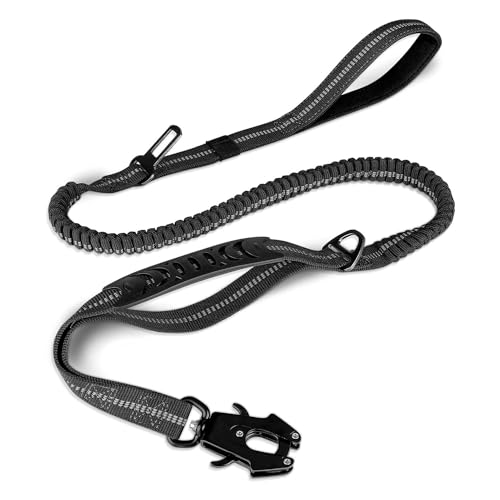 BLASHRD Hundeleine, Robust, 1,2–1,8 M, Stoßdämpfende Bungee-Hundeleine + 2 Gepolsterte Griffe, Metall-Karabinerhaken, Auto-Sicherheitsgurt, Schwarz, Einfache Installation von BLASHRD