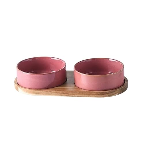 BLBTEDUAMDE Katzennapf, Keramik, Tierfutter, Wasserspender, Schutz for kleine und mittelgroße Hunde, Schutz der Wirbelsäule, Überschlag (Color : Double Bowl Suit, Size : 13cm 400ML) von BLBTEDUAMDE