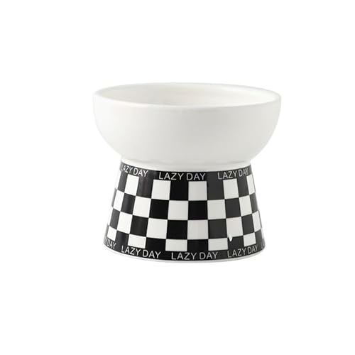 Design-Gitter-Keramik-Napf for Katzen in Form eines Hunde- und Welpen-Futterspenders for Füttern und Essen von Futterwasser, erhöhter, erhöhter Teller (Color : Black 1) von BLBTEDUAMDE