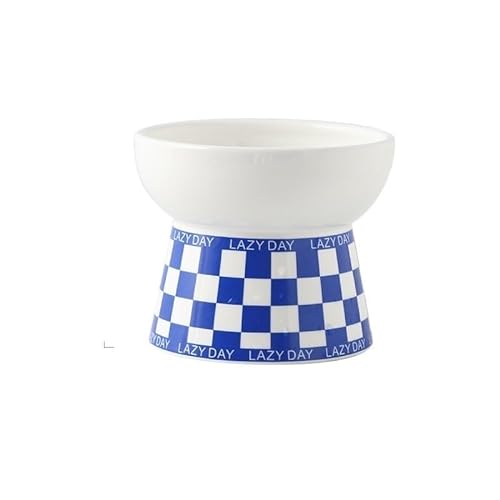 Design-Gitter-Keramik-Napf for Katzen in Form eines Hunde- und Welpen-Futterspenders for Füttern und Essen von Futterwasser, erhöhter, erhöhter Teller (Color : Blue 1) von BLBTEDUAMDE