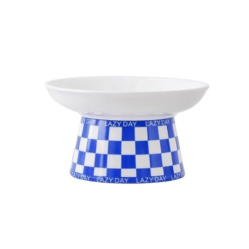 Design-Gitter-Keramik-Napf for Katzen in Form eines Hunde- und Welpen-Futterspenders for Füttern und Essen von Futterwasser, erhöhter, erhöhter Teller (Color : Blue 2) von BLBTEDUAMDE