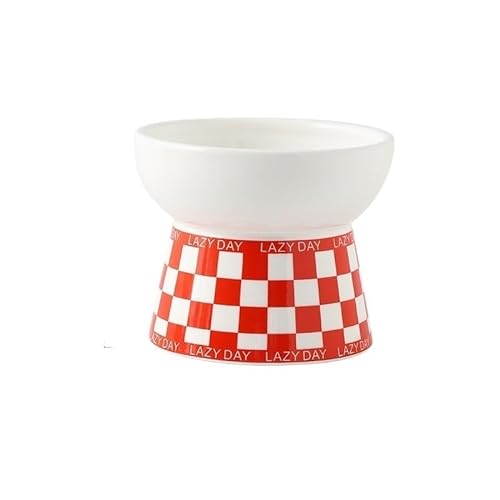 Design-Gitter-Keramik-Napf for Katzen in Form eines Hunde- und Welpen-Futterspenders for Füttern und Essen von Futterwasser, erhöhter, erhöhter Teller (Color : Red 1) von BLBTEDUAMDE