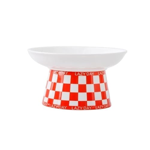 Design-Gitter-Keramik-Napf for Katzen in Form eines Hunde- und Welpen-Futterspenders for Füttern und Essen von Futterwasser, erhöhter, erhöhter Teller (Color : Red 2) von BLBTEDUAMDE
