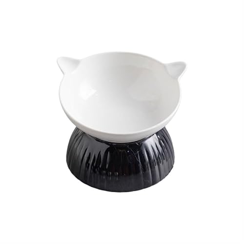 Katzennapf, Keramik-Cartoon-Napf, Katzennackenschutz, integrierter Katzenfutternapf, Trinkwassernapf, Schwarz und Weiß (Color 07) von BLBTEDUAMDE