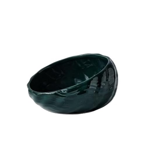 Keramik-Futternapf, schützt die Wirbelsäule, Tisch, hoher Fuß, große, schräge, niedliche Cartoon-Futterschale for Hunde und Katzen (Color : Deep Green-01, Size : M) von BLBTEDUAMDE