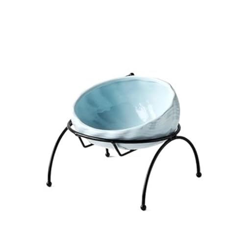 Keramik-Futternapf, schützt die Wirbelsäule, Tisch, hoher Fuß, große, schräge, niedliche Cartoon-Futterschale for Hunde und Katzen (Color : Light Blue, Size : M) von BLBTEDUAMDE