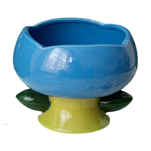 Niedlicher Keramiknapf for Katzen, hohe Fußplatte, rutschfeste Blumenform, for Hunde und Welpen, for Füttern von Futter (Color : A-Blue Bowl) von BLBTEDUAMDE