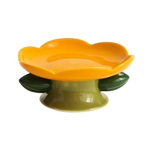 Niedlicher Keramiknapf for Katzen, hohe Fußplatte, rutschfeste Blumenform, for Hunde und Welpen, for Füttern von Futter (Color : A-Orange Plate) von BLBTEDUAMDE