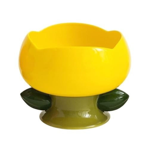 Niedlicher Keramiknapf for Katzen, hohe Fußplatte, rutschfeste Blumenform, for Hunde und Welpen, for Füttern von Futter (Color : A-Yellow Bowl) von BLBTEDUAMDE