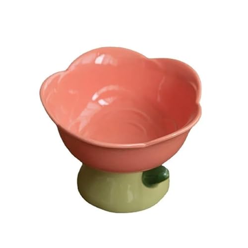 Niedlicher Keramiknapf for Katzen, hohe Fußplatte, rutschfeste Blumenform, for Hunde und Welpen, for Füttern von Futter (Color : B-Pink Bowl) von BLBTEDUAMDE