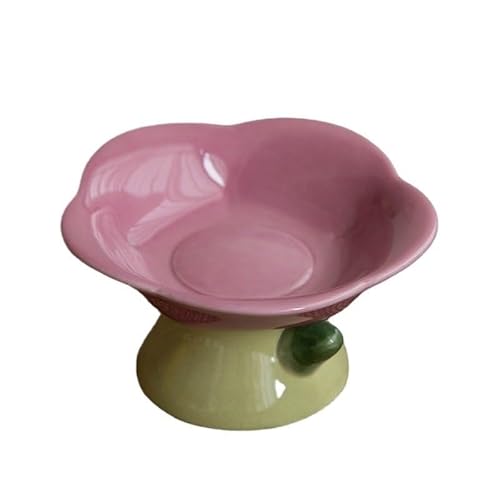 Niedlicher Keramiknapf for Katzen, hohe Fußplatte, rutschfeste Blumenform, for Hunde und Welpen, for Füttern von Futter (Color : B-Purple Plate) von BLBTEDUAMDE