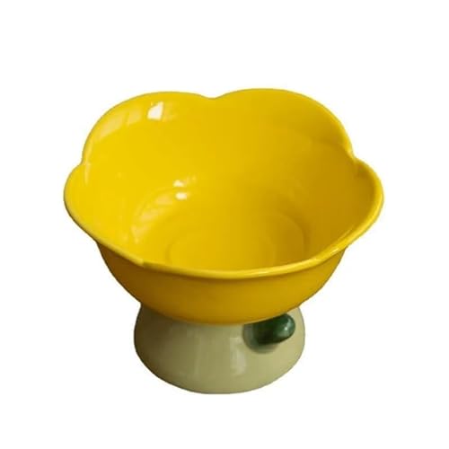 Niedlicher Keramiknapf for Katzen, hohe Fußplatte, rutschfeste Blumenform, for Hunde und Welpen, for Füttern von Futter (Color : B-Yellow Bowl) von BLBTEDUAMDE