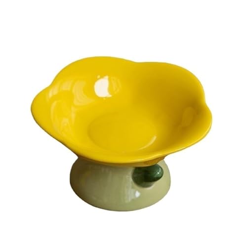 Niedlicher Keramiknapf for Katzen, hohe Fußplatte, rutschfeste Blumenform, for Hunde und Welpen, for Füttern von Futter (Color : B-Yellow Plate) von BLBTEDUAMDE